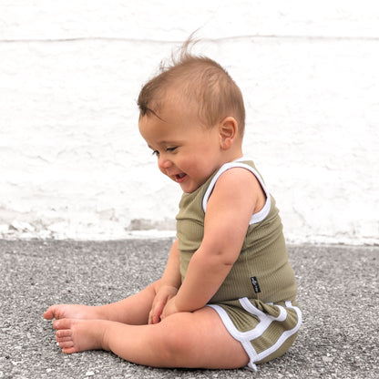 TRACK SHORTS SET- Bamboo Rib Sage