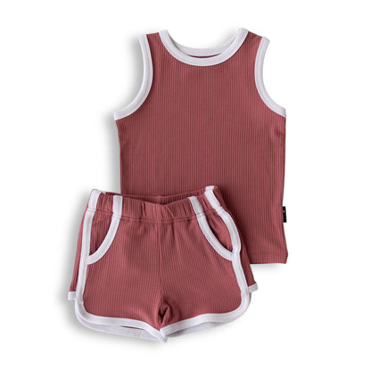 TRACK SHORTS SET- Bamboo Rib Mauve