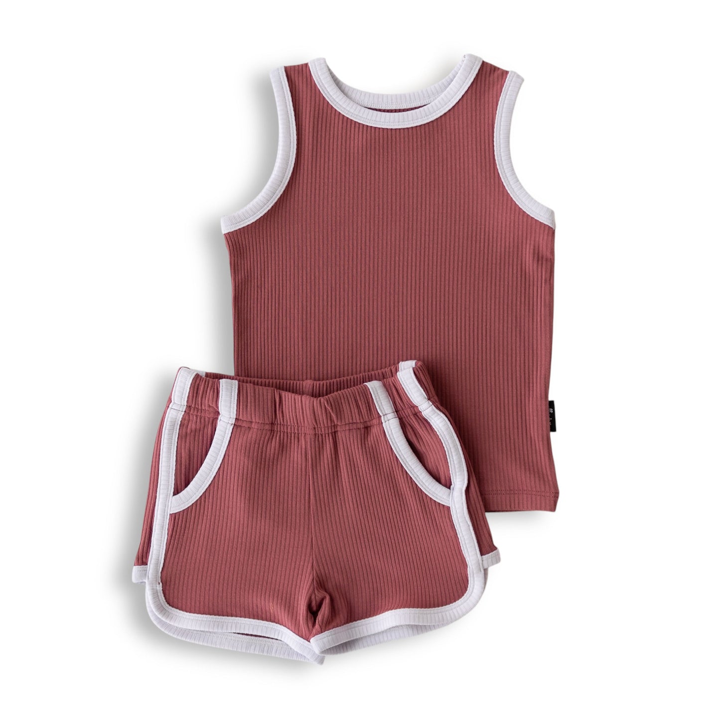 TRACK SHORTS SET- Bamboo Rib Mauve