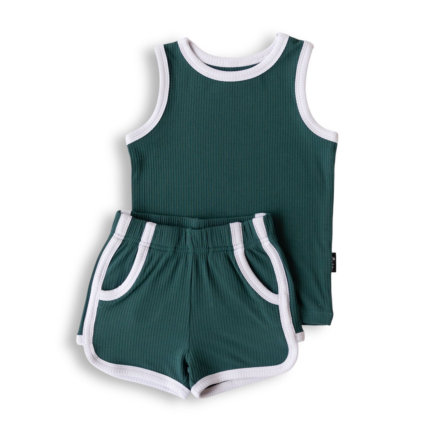 TRACK SHORTS SET- Bamboo Rib Peacock