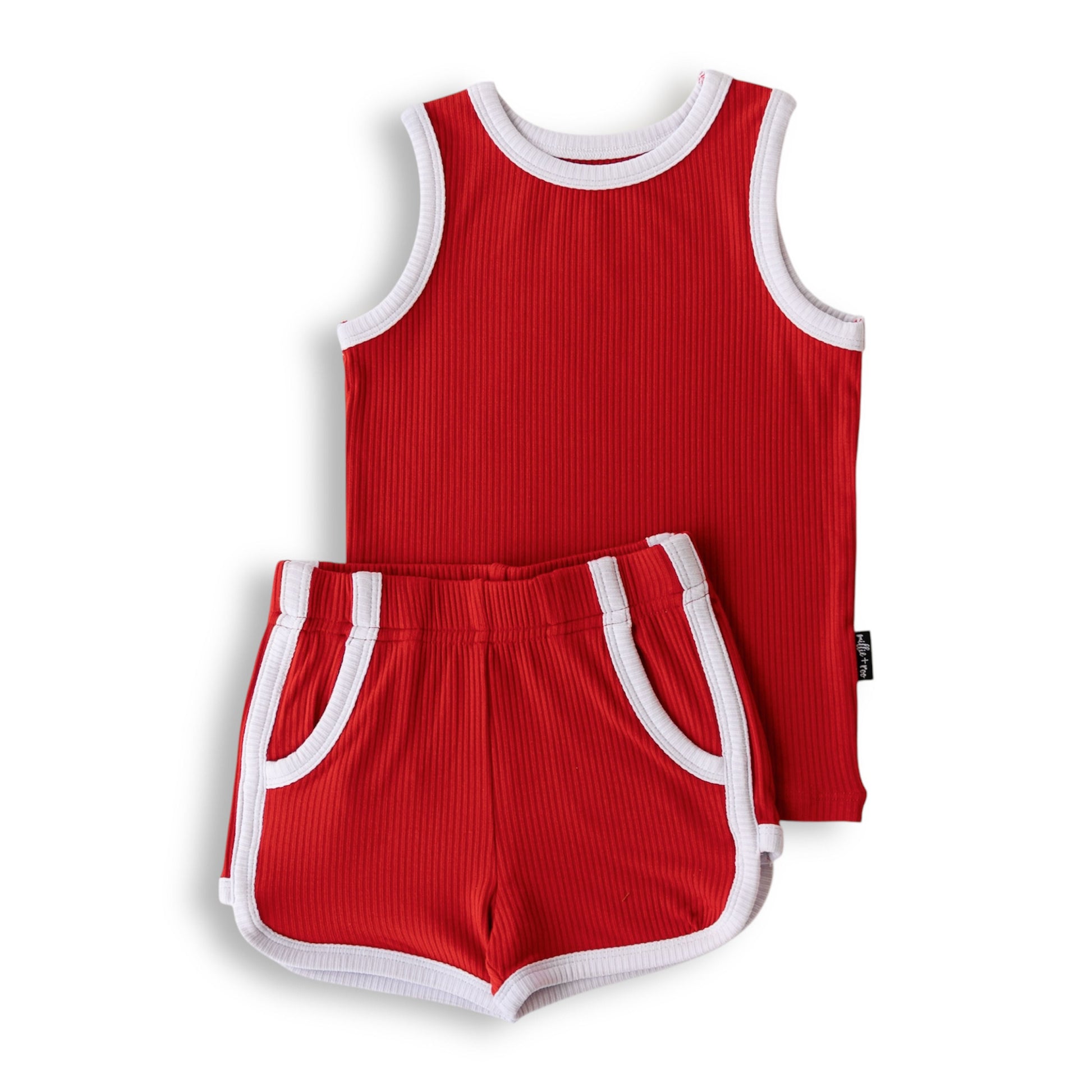 TRACK SHORTS SET- Bamboo Rib Red