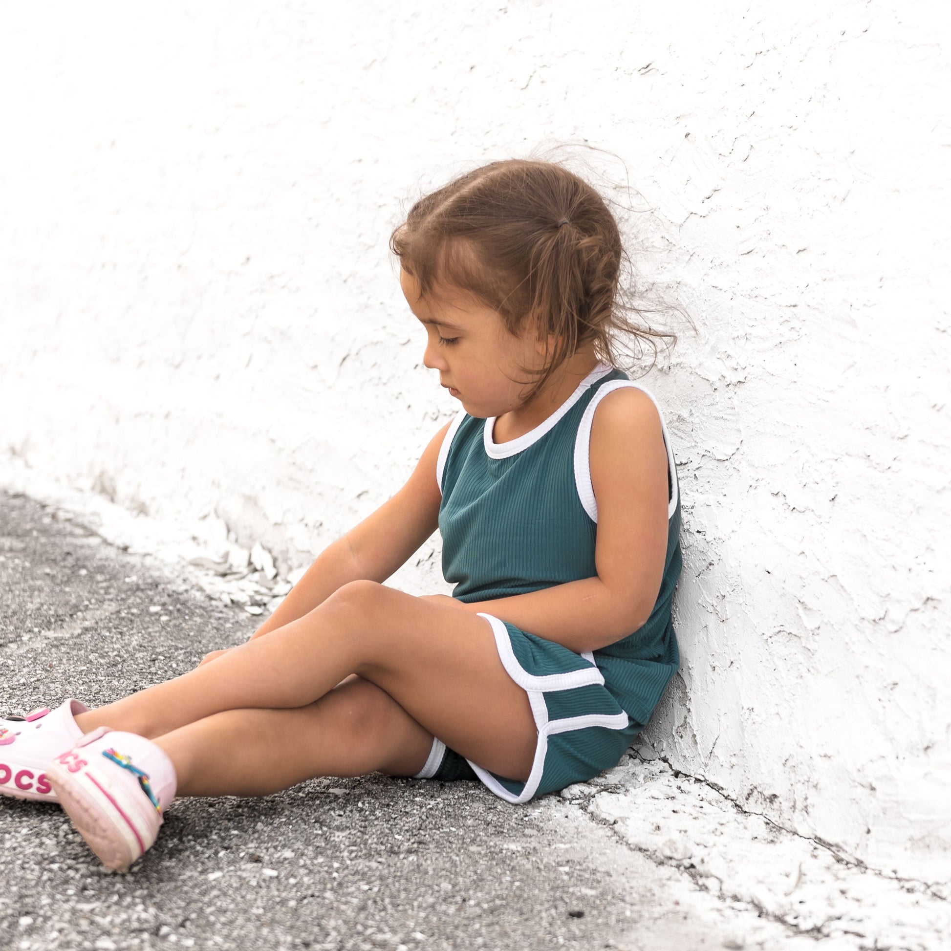 TRACK SHORTS SET- Bamboo Rib Peacock