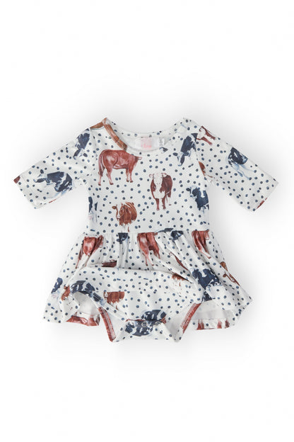 Moo Meadows 3/4 Sleeve Twirl Bodysuit