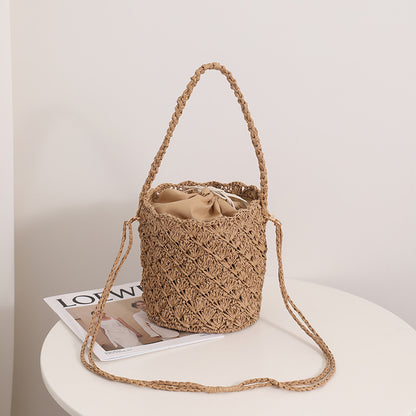 Special Interest Design Bucket Straw Bag Crossbody Woven Tote Women Seaside Vacation Beach Bag One Size Crossbody Small Claw Bucket Coffee