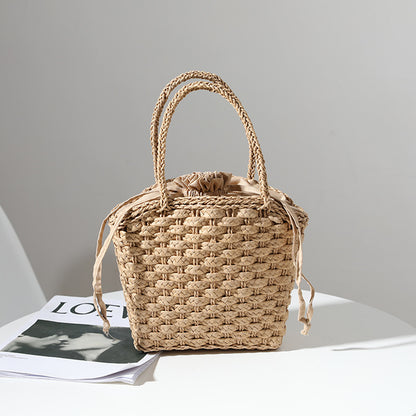 Japan South Korea Straw Bag Solid Color Woven Bag One Shoulder Hand-Carrying Small Bag Casual Women Bag Vacation Beach Bag