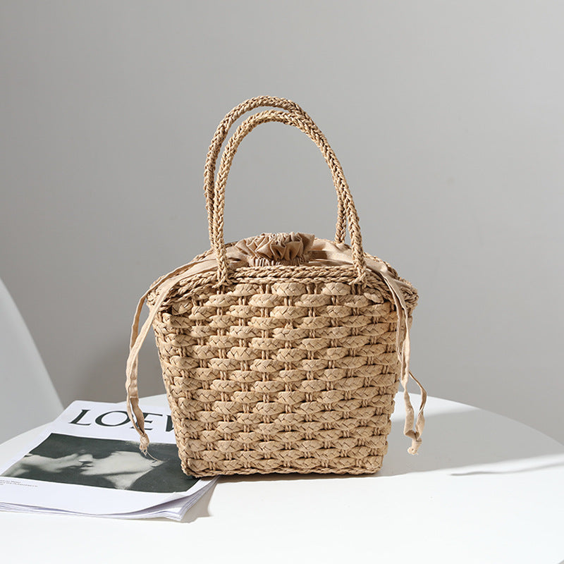Japan South Korea Straw Bag Solid Color Woven Bag One Shoulder Hand-Carrying Small Bag Casual Women Bag Vacation Beach Bag