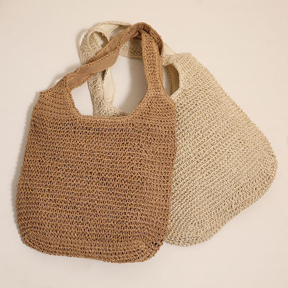 Large Capacity Shoulder Straw Bag Simple Straw Bag Woven Bag Vacation Beach Bag Casual Women Bag