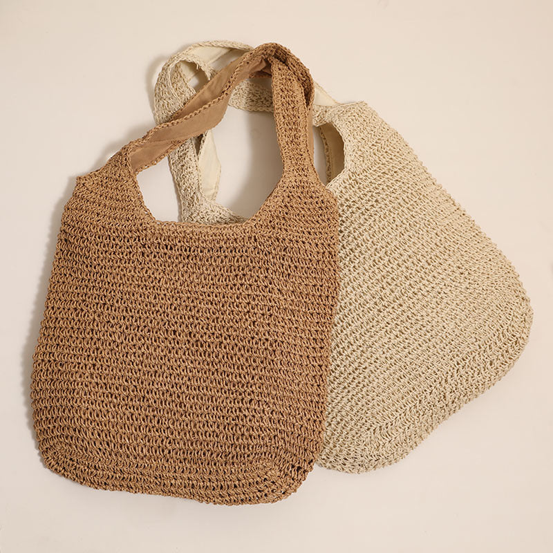 Large Capacity Shoulder Straw Bag Simple Straw Bag Woven Bag Vacation Beach Bag Casual Women Bag