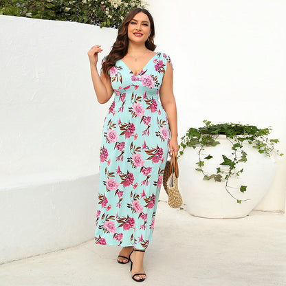 High Grade Black White Plaid V neck Dress Slimming Women Clothing Graceful Long Dress light blue