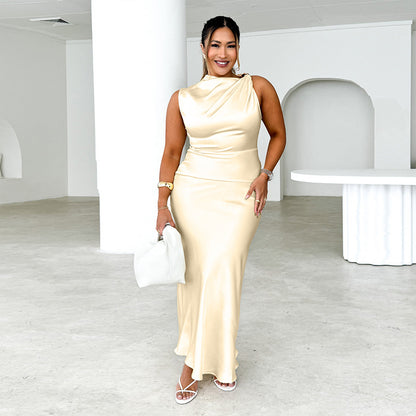 Summer Design Sexy Slim Shoulder Fishtail Satin Dress Women