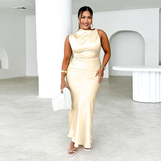 Summer Design Sexy Slim Shoulder Fishtail Satin Dress Women