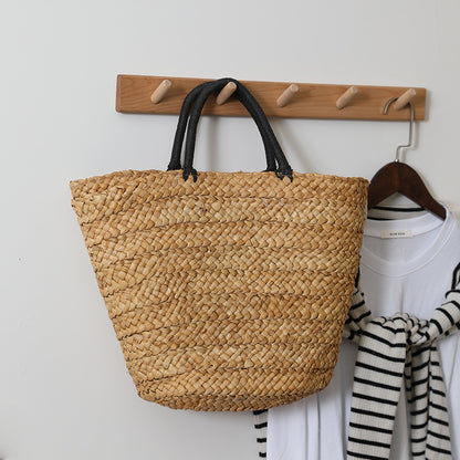Large Capacity Straw Bag All Match Simple Portable Natural Grass Hand Woven Bag Women Vacation Beach Bag One Size Coffee