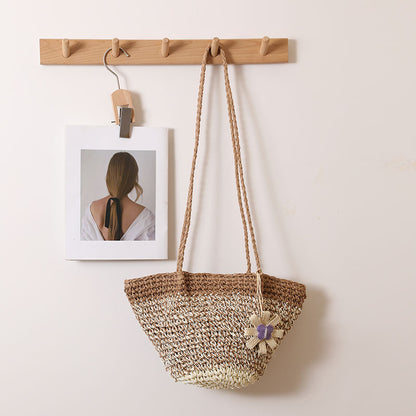 Fresh Floral Straw Bag Niche Gradient Color Straw Bag Woven Bag Vacation Beach Bag Shoulder Bag One Size Fishbone Small Flower Coffee