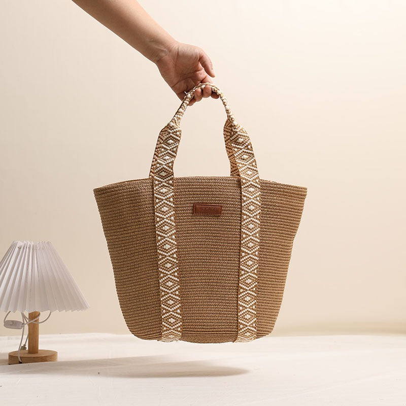 Large Capacity Tote Straw Bag Niche Hand Carrying Woven Bag Women Vacation Beach Bag Handbag