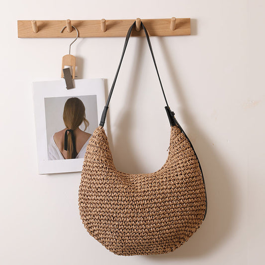 Irregular Asymmetric Shoulder Straw Bag Niche Solid Color Straw Bag Woven Bag Vacation Beach Bag Women Bag