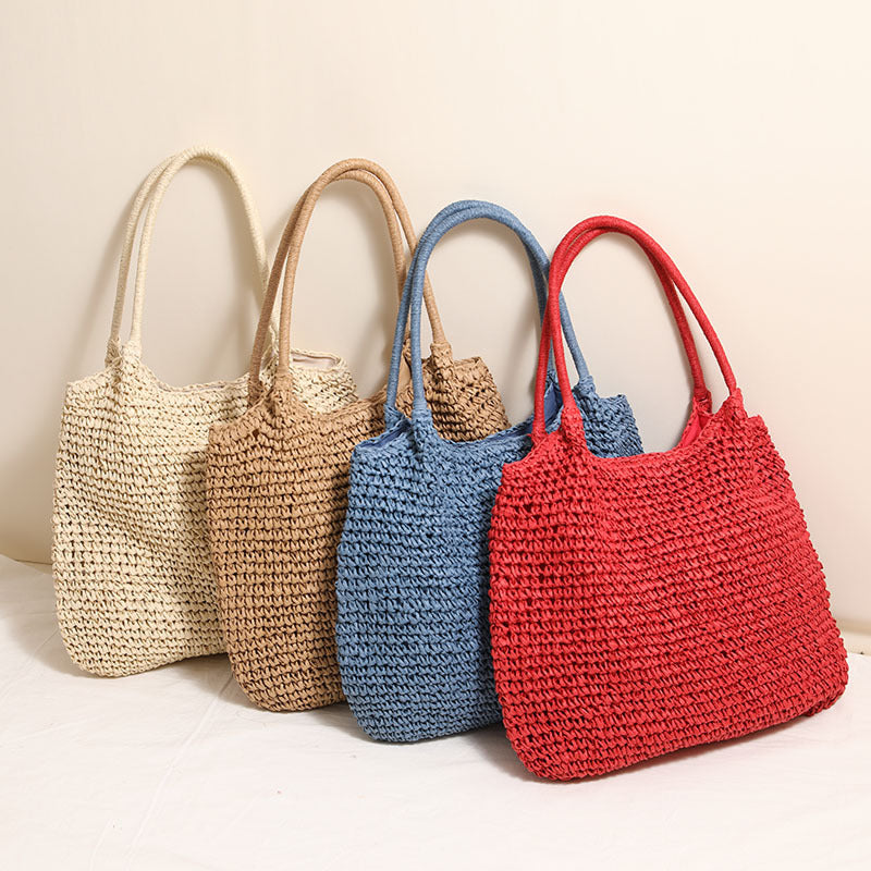 Large Capacity Tote Straw Bag Casual Shoulder Woven Bag Vacation Beach Bag Women Bag