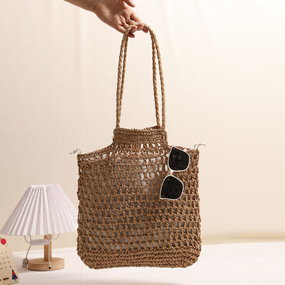 One Shoulder Hollow Out Cutout out Straw Bag Special Interest Design Straw Bag Woven Bag Vacation Beach Bag Women Bag