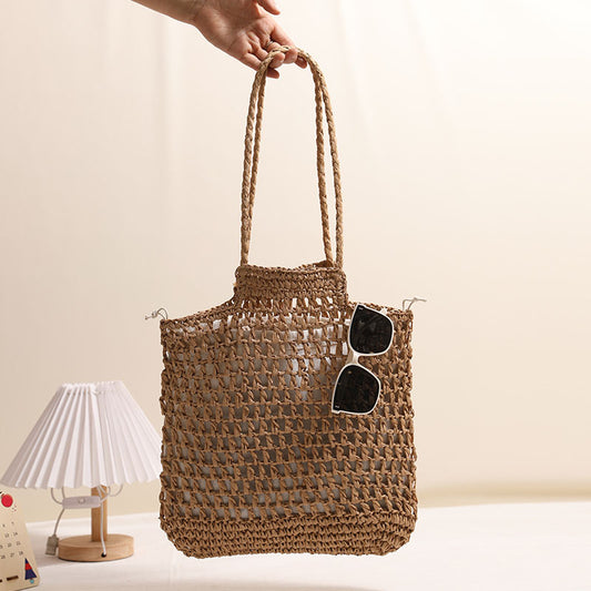 One Shoulder Hollow Out Cutout out Straw Bag Special Interest Design Straw Bag Woven Bag Vacation Beach Bag Women Bag
