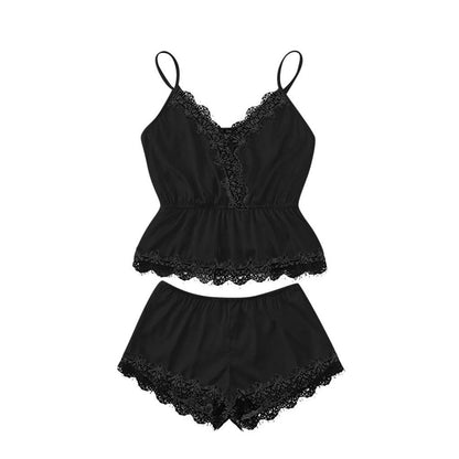 Sexy Lingerie Sexy Lace Sling Three Point Wrapped Chest Lace Sexy Sleepwear Suit Black