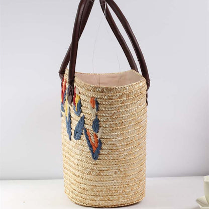 Fresh Embroidered Straw Bag Casual Bag Woven Bag Women Bag Shoulder Portable Seaside Vacation Beach Bag