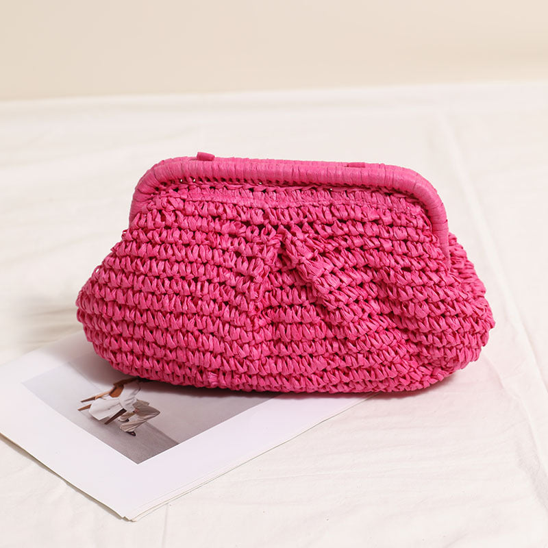 Crossbody Straw Bag Pleated Solid Color Straw Bag Woven Bag Vacation Beach Bag Women Bag
