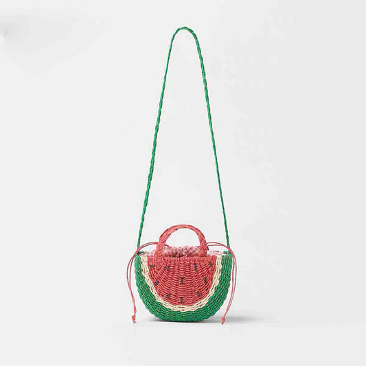 Cute Watermelon Straw Bag Fresh Embroidered Crossbody Straw Bag Woven Bag Seaside Vacation Beach Bag