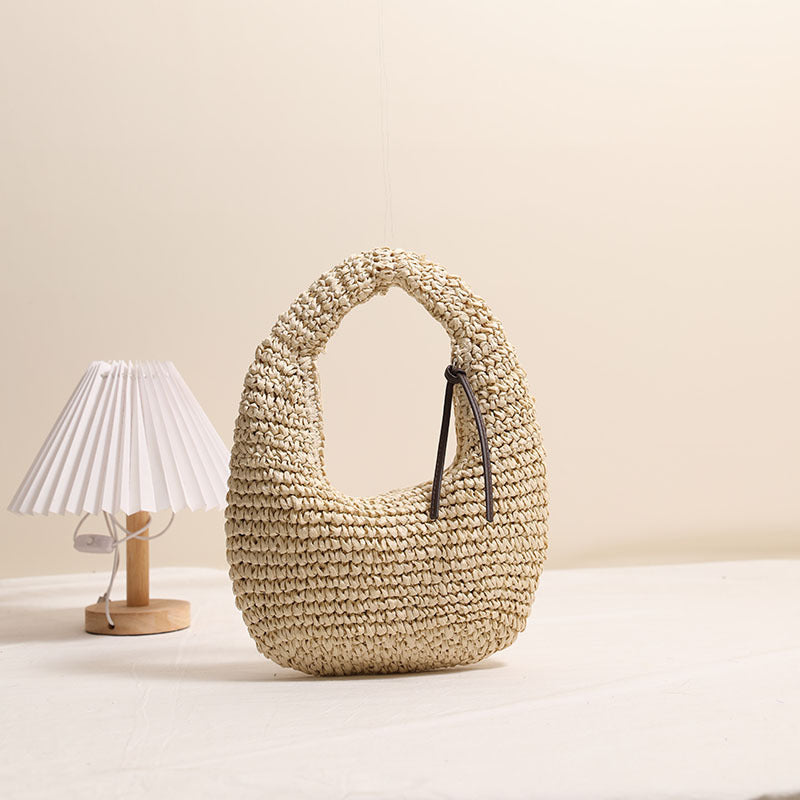 Solid Color Hand Carrying Straw Bag Niche Tassel Hand Carrying Straw Bag Woven Bag Women Seaside Vacation Beach Bag One Size Moon Tassel Rice