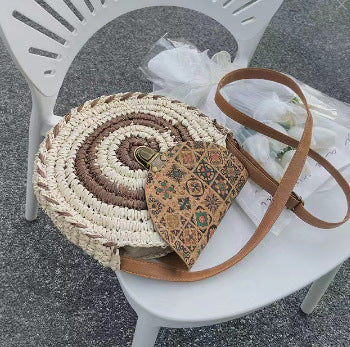 Direct round Crossbody Straw Bag Shoulder Straw Bag Woven Bag Vacation Beach Bag Women Bag One Size Beige Brown