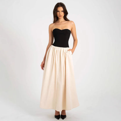 Summer Color Contrast Tube Top Sleeveless Dress Women Clothing