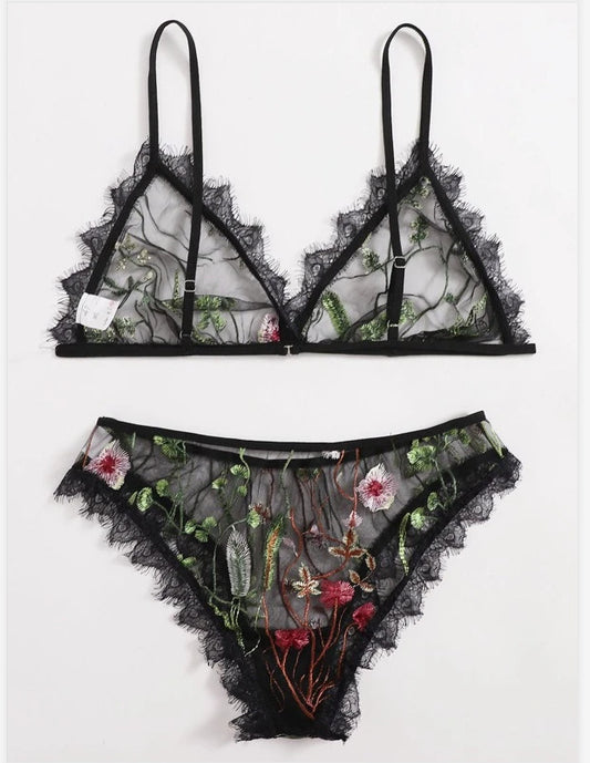 Sexy Lingerie Black Lace Sexy Sheer Mesh Embroidered Sexy Sleepwear