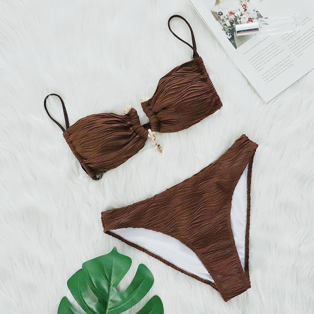 Women Swimsuit Bikini Sexy Special Texture Fabric Bikini Women Split Swimsuit