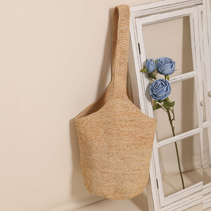 Large Capacity Shoulder Straw Bag Bucket Straw Bag Woven Bag Vacation Beach Bag Women Bag