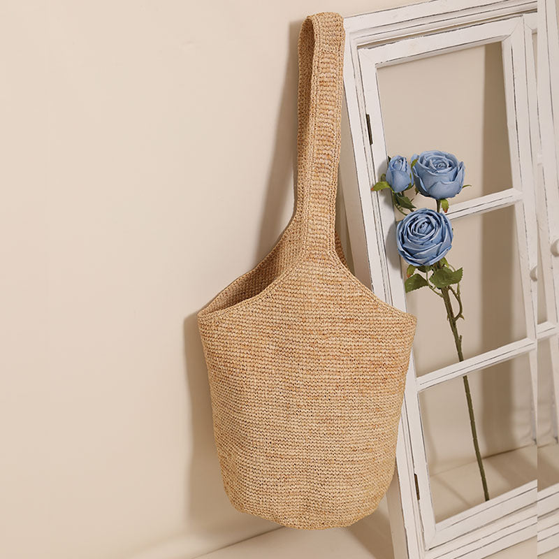 Large Capacity Shoulder Straw Bag Bucket Straw Bag Woven Bag Vacation Beach Bag Women Bag