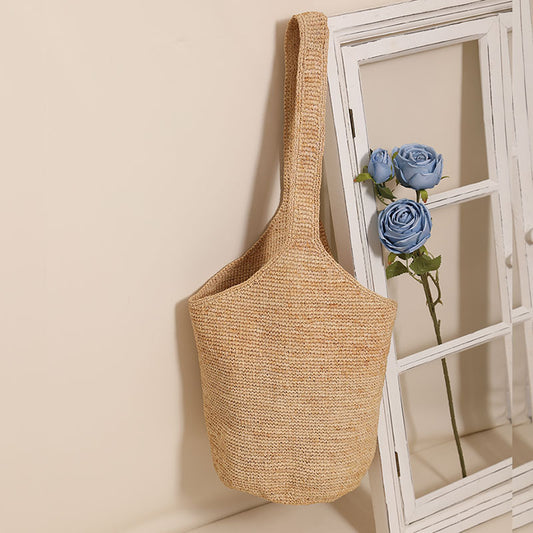 Large Capacity Shoulder Straw Bag Bucket Straw Bag Woven Bag Vacation Beach Bag Women Bag