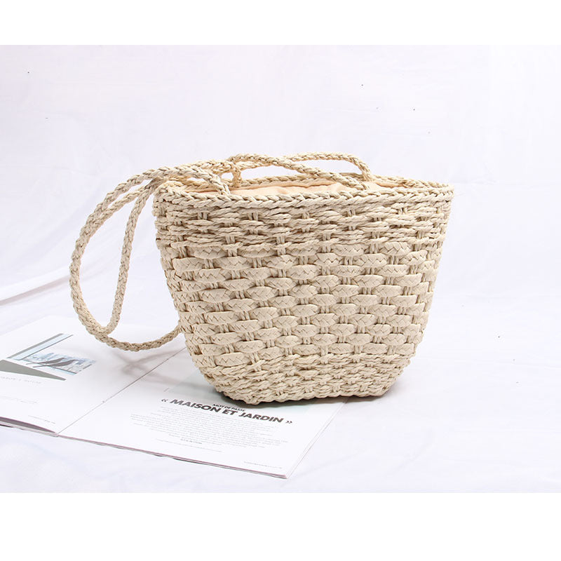 Handmade Straw Bag Best Bag Shoulder Woven Bag Women Bag Literary Handbag Small Bag Vacation Beach Bag One Size Beige