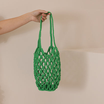 Hollow Out Cutout Cotton Thread Woven Bag Shoulder Handmade Straw Bag Fishing Net Bag Seaside Vacation Beach Bag Women Bag One Size Green