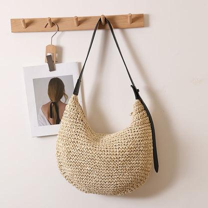 Irregular Asymmetric Shoulder Straw Bag Niche Solid Color Straw Bag Woven Bag Vacation Beach Bag Women Bag