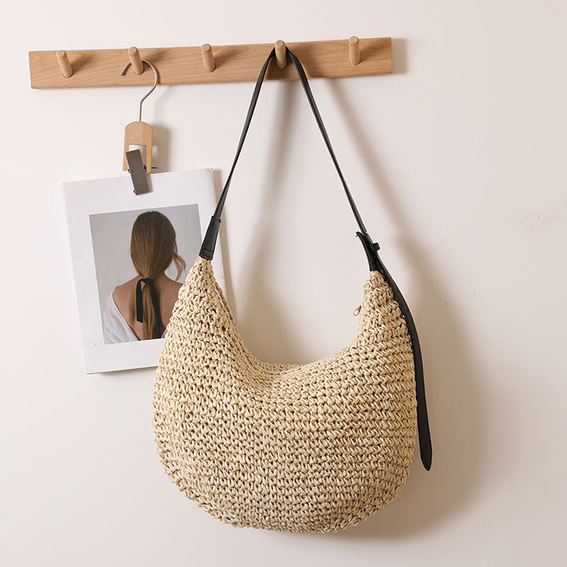 Irregular Asymmetric Shoulder Straw Bag Niche Solid Color Straw Bag Woven Bag Vacation Beach Bag Women Bag