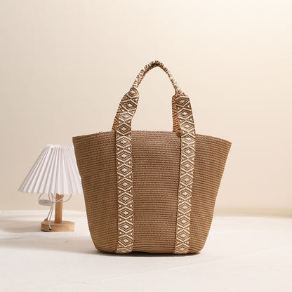 Large Capacity Tote Straw Bag Niche Hand Carrying Woven Bag Women Vacation Beach Bag Handbag