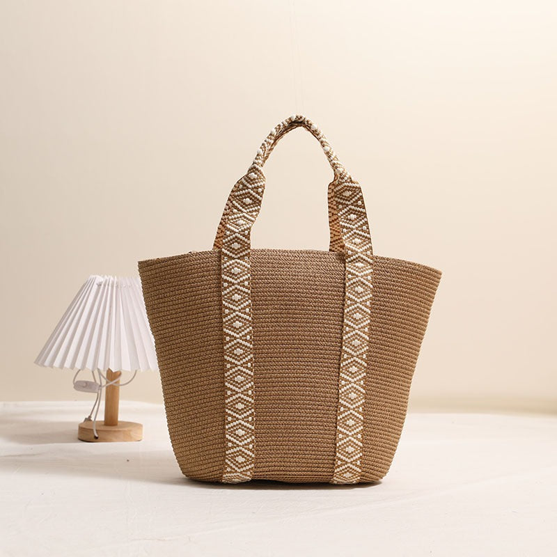 Large Capacity Tote Straw Bag Niche Hand Carrying Woven Bag Women Vacation Beach Bag Handbag