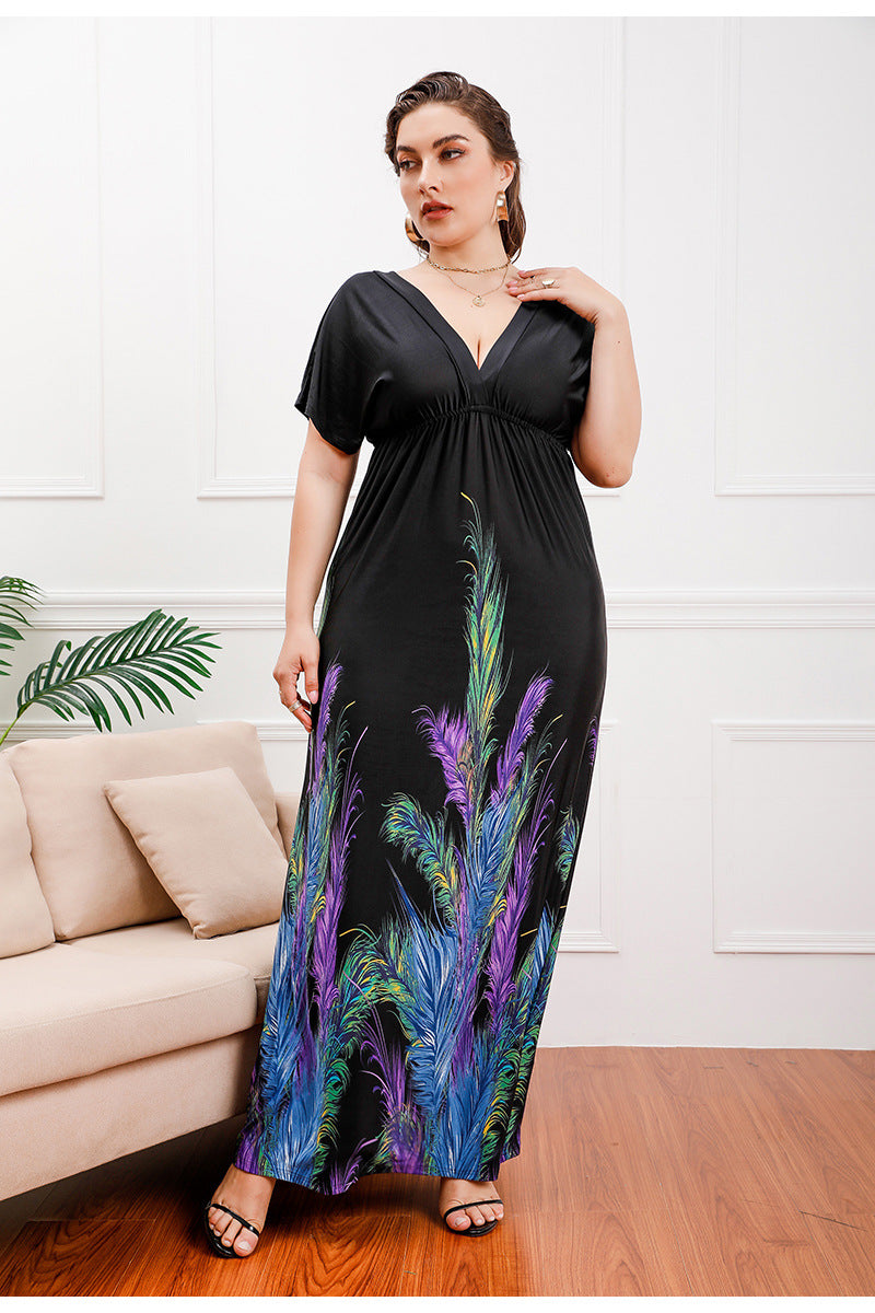 Plus Size Bohemian Girls Extra Long Extra Large Ice Silk Dress Holiday Beach Dress Midi Dress Black