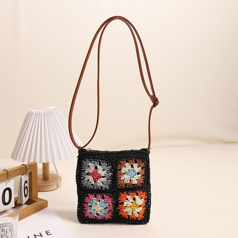 Hollow Out Cutout Floral Crossbody Straw Bag Retro Square Straw Bag Woven Bag Vacation Beach Bag All Match Shoulder Bag One Size Multi3