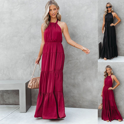 Summer Elegant Halter Long Solid Color Dress for Women