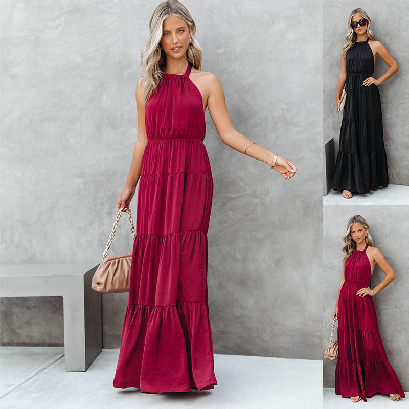 Summer Elegant Halter Long Solid Color Dress for Women