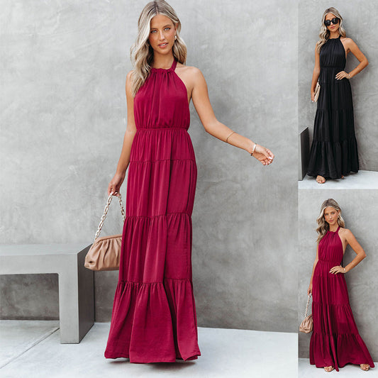 Summer Elegant Halter Long Solid Color Dress for Women