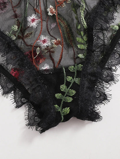 Sexy Lingerie Black Lace Sexy Sheer Mesh Embroidered Sexy Sleepwear