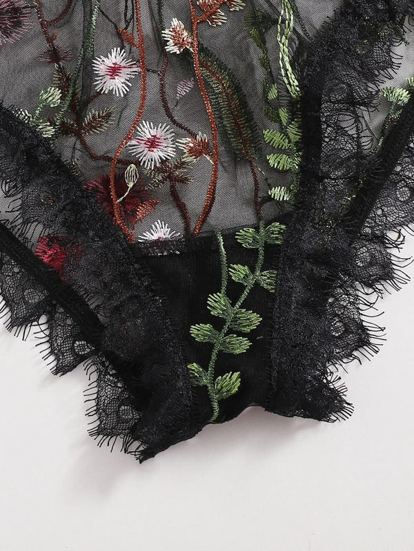 Sexy Lingerie Black Lace Sexy Sheer Mesh Embroidered Sexy Sleepwear