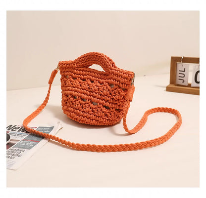 Crossbody Cotton Thread Woven Bag All Matching Hollow Out Cutout Straw Bag Vacation Beach Bag Partysu Women Bag One Size Colorful Crossbody Cotton Thread Orange without Lining