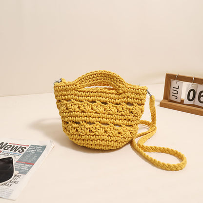 Crossbody Cotton Thread Woven Bag All Matching Hollow Out Cutout Straw Bag Vacation Beach Bag Partysu Women Bag One Size Colored Crossbody Cotton Thread Yellow Belt Lining