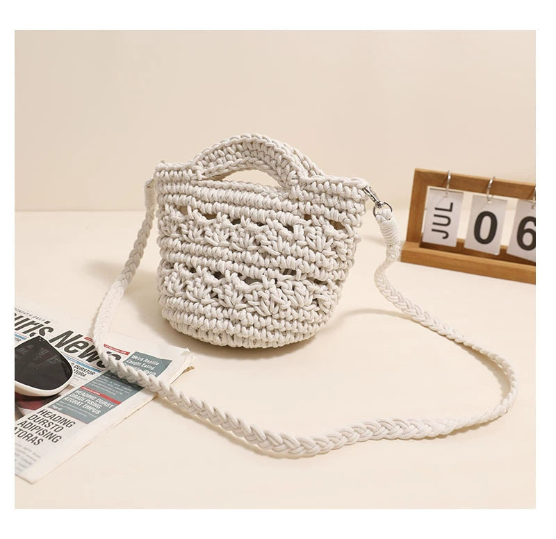 Crossbody Cotton Thread Woven Bag All Matching Hollow Out Cutout Straw Bag Vacation Beach Bag Partysu Women Bag One Size Colorful Crossbody Cotton Thread without Lining